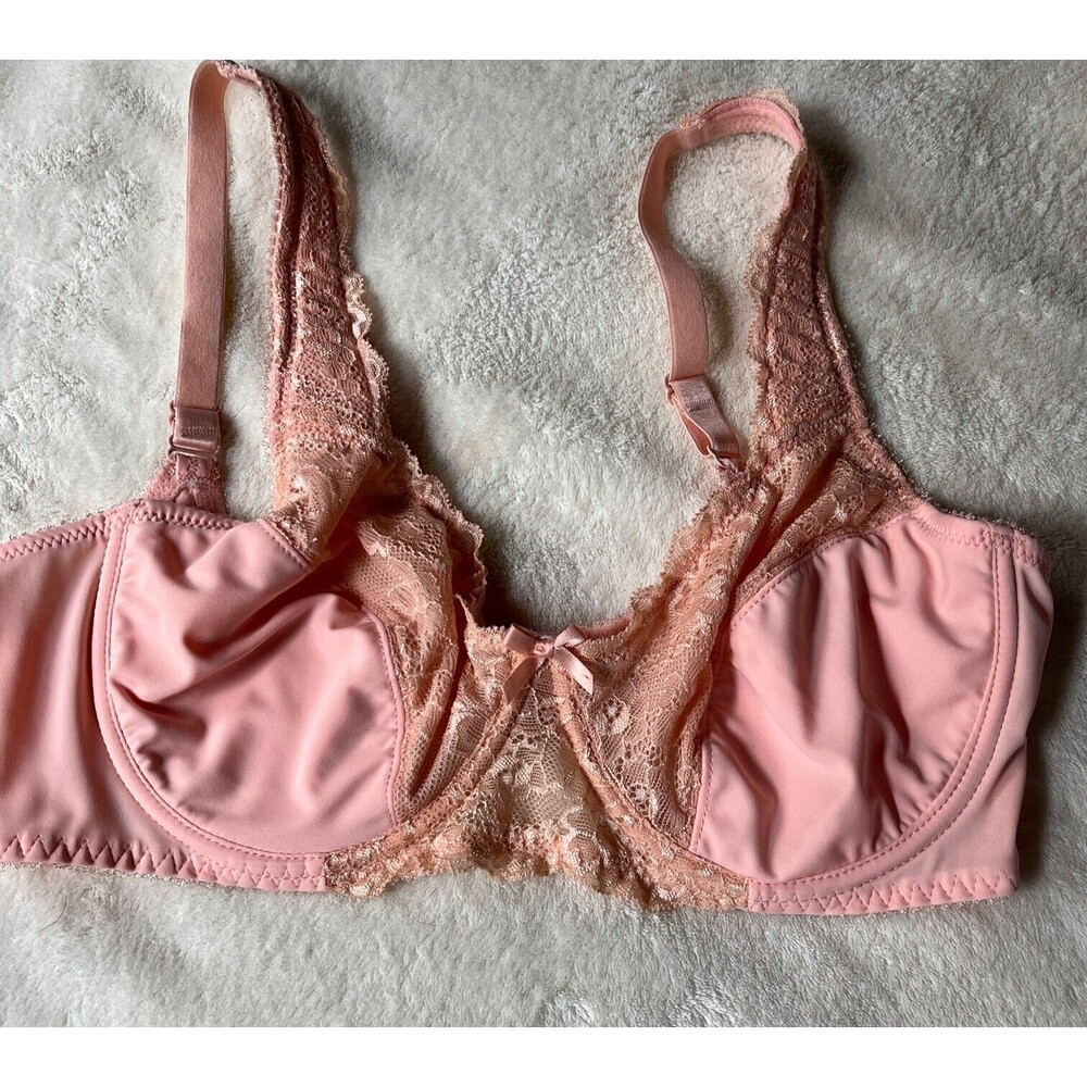 Women's Underwire Full Coverage 80C / 32C Peach Lace No Padding Bra Wide Straps
